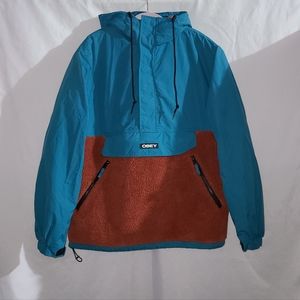 Obey Teal Orange Sherpa Quarterzip Long Sleeve Anorak  Jacket